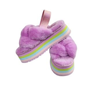 UGG Disco Knot Slide Purple Sky Pink Rainbow Platform Sandals 1120960 Sz 9